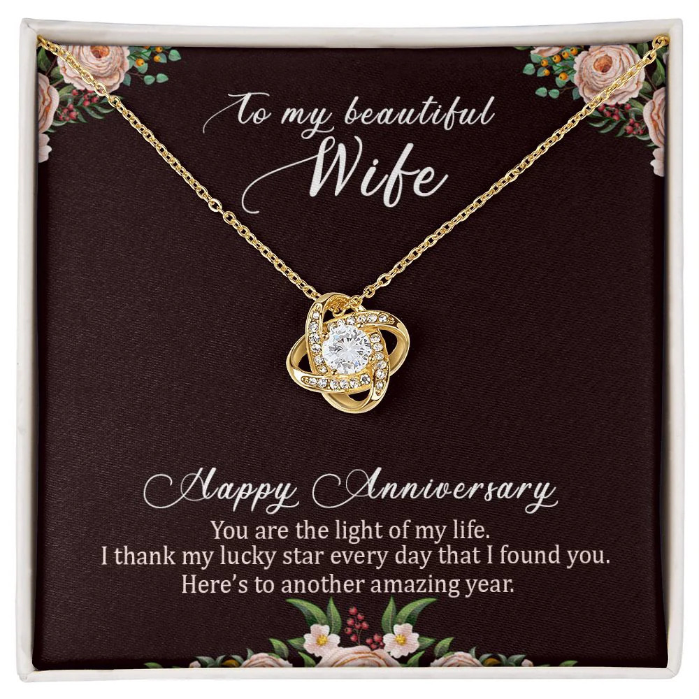 Wife Light Of My Life Infinity Knot Cz Necklace Gold Tone Standard Box